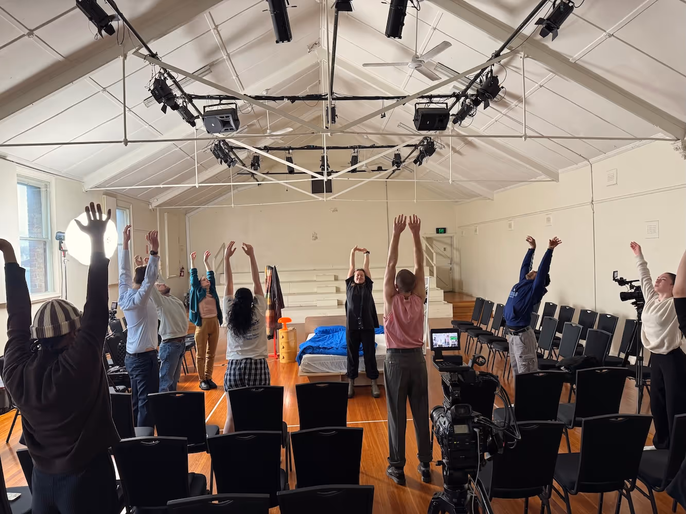 image of stretch class before movie shoot